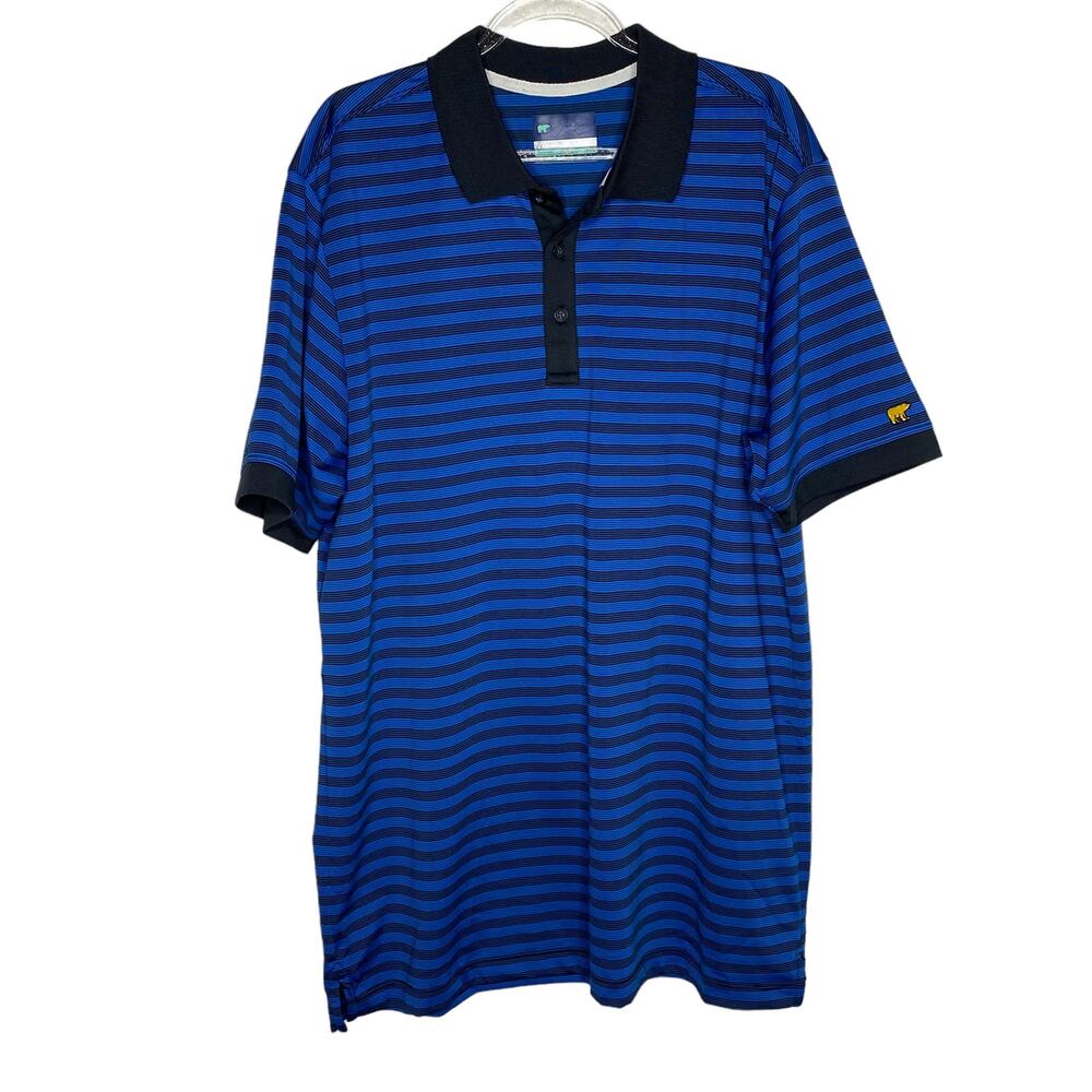 Jack Nicklaus Mens Large Stay Dri Golden Bear Blue Black‎ Stripe Polo Shirt Golf